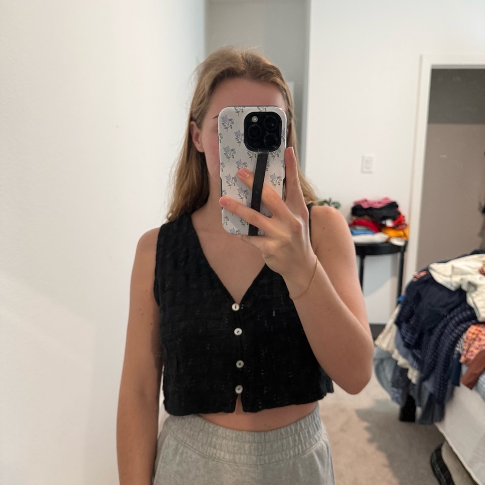 Madewell Black Button-Up Crop Top
